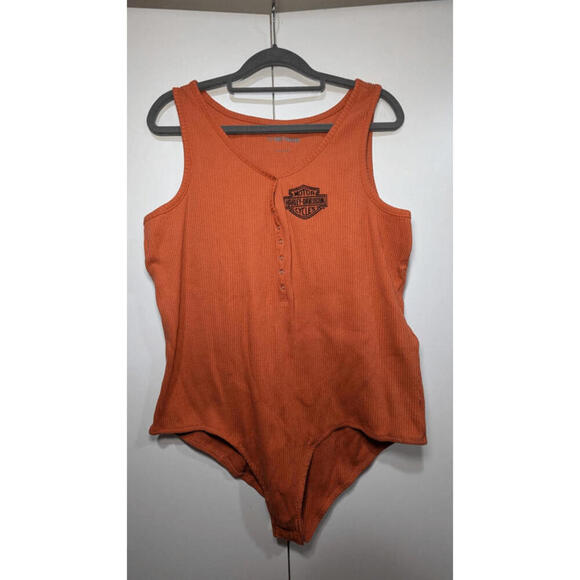 Harley Davison Women's Iron Bond Henley Bodysuit - Vintage Orange Size L - Picture 2 of 6